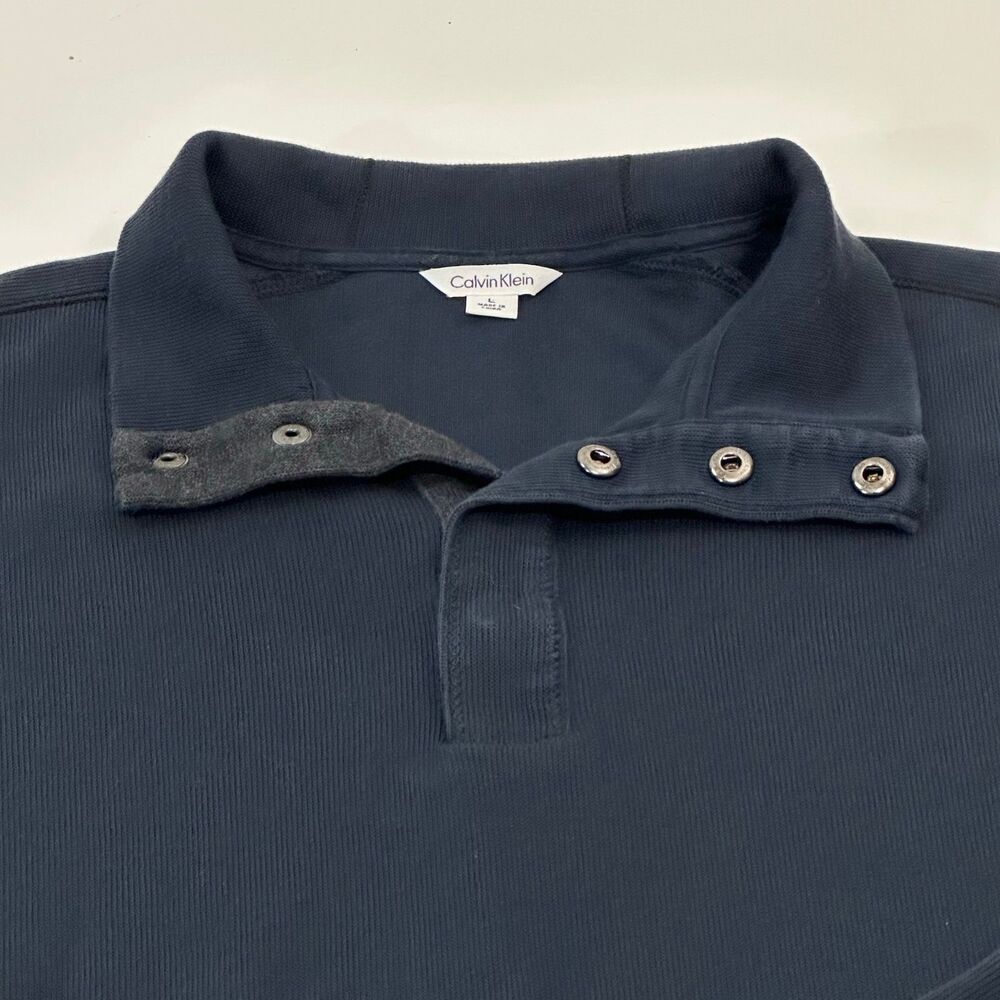 Calvin Klein Men's‎ Long Sleeve Polo Navy Snap Placket, Size L